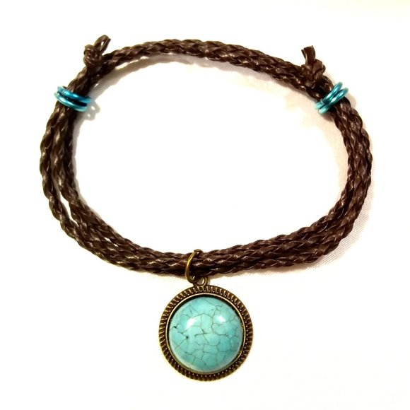 Turquoise Vegan Leather Wrap Bracelet - Picture 2 of 4